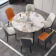 Round Sintered stone Set Extendable Dining Chairs Nordic Stone For HDB BTO Condo Marble Square Table