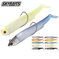 SKYBAITS, 2Pieces 27g/42g Double Colors Fish Head Hook T-tail Soft Fishing Lure