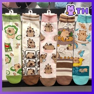 Women's Socks Capybara Cartoon Design - Combed Cotton Mid-Calf Socks for Fall/Winter