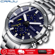 CRRJU Jam Tangan Pria Original Fashion Kalender Quartz Business Waterproof Casual Watch Jam Bercahay