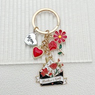 Floral Mom Keychain Unique Enamel Cartoon Mother'S Day Keychain Red Mom Pendant Key Ring for Mother 