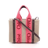 【二手】Chloe Chloe小號兩用托特包 CHC23AS397 L17 9R5 洋紅色/米色帆布皮革 Woody 兩用托特包 小號 女士 二手 A