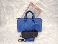 《香港旺角實體店✅》LV 路易威登 Keepall25 藍色 壓紋老花 荔枝牛皮 (支持7間銀行免息分期）