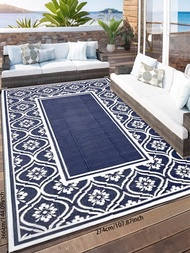 5ft X 8ft Outdoor Patio Rug, Waterproof Plastic Grass Mat Carpet In Blue, Suitable For RV, Camping, 