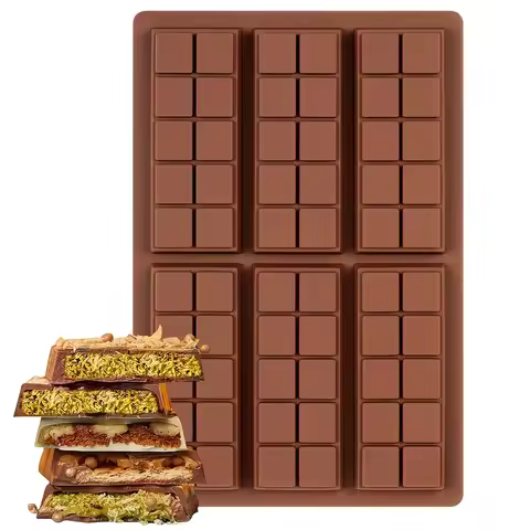6-Piece Chocolate Bar Silicone Mold, Large Filling Chocolate Bar Mold, Suitable for Filling Dubai-St