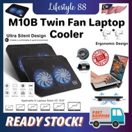 *Ready Stock* M10B Durable Twin Fan Laptop Cooler Laptop Cooling Pad Laptop Stand Metal Surface Kipas Komputer 手提电脑散热风扇