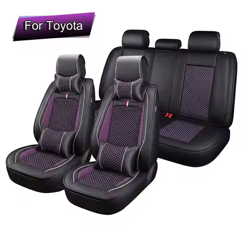 Car Seat Covers Full Set Cooling Rayon Leather, Fit For Toyota Hybrid RAV4, Camry, Corolla, 4Runner,