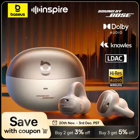 Baseus Inspire XC1 Ear Clip Wireless Earbuds Bluetooth 6.1 Hi-Res Open Earphones earrings 4-Mics Cli