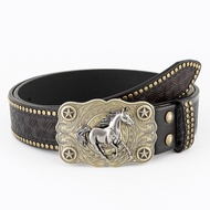 West Cowboy Men's Belt with Large Plate Mouth Trendy Retro Men's Punk Embossed Leather Belt