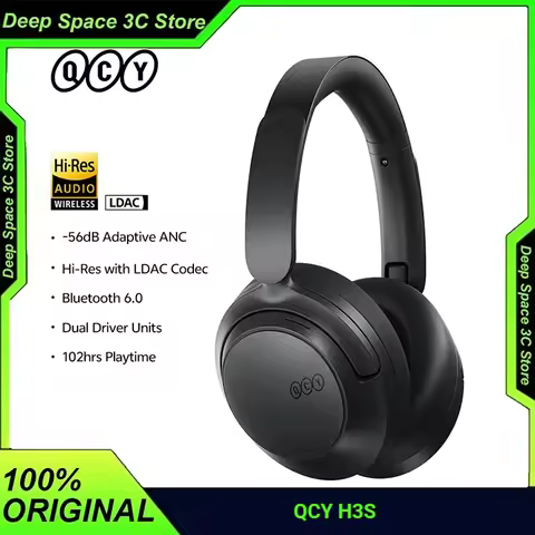 QCY H3S ANC OVER Ear Headphones 56dB Noise Cancelling Bluetooth 6.0 Hi-Res LDAC Sound Earphones with