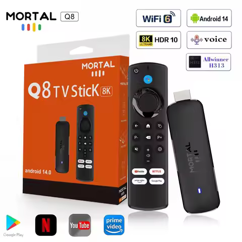 Mortal Q8 Android14 TV stick WIFI6 Voice Control TV stick 8K video Allwinner H313 Netflix YouTube Tv