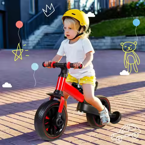 Balance Bicycle with Push Handle for Kids 2-5 Years Old 6 in 1 Folding Push Bike with Training Wheel