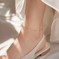 | SOLÉ RIA | [Ready Stock] 18K Gold-Plated Three Heart Anklet | Adjustable Anklet | Gold/Silver