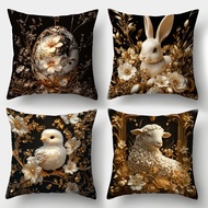 1pc/4pcs Contemporary Black and Golden Easter Printed Pillowcase 45*45cm(excluding Pillow)
