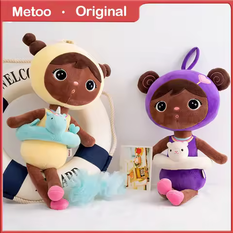 44CM Metoo Genuine Keppel Stuffed Dolls For Girls Soft Plush Black Dolls With Unicorn Swimming Ring 