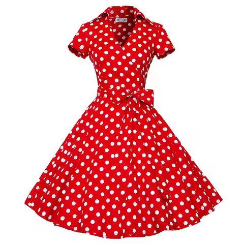Audrey Hepburn Summer Dress Women Polka Dot Vintage Swing Robe Rockabilly Housewife Retro 50s Pinup 