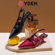 VDEN Buckle-strap Kitten Heel Slingback Pumps 3CM/1.1INCH Mary Jane Pointed Toe High Heels 680 Frenc
