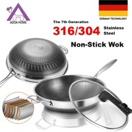 perkakas rumah Premium 304 / 316 Stainless Steel Non stick Honey Comb Wok Double Frying Grill Pan 34