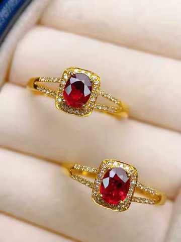 Certificate 18K Real Gold 0.6ct No Heat Pigeon Blood Ruby Real Diamond Wedding Ring AU750 Vintage En
