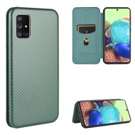 Luxury Carbon Fiber PU Leather Casing Samsung Galaxy A51 5G / 4G Magnetic Flip Cover Wallet Case Card Holder Stand