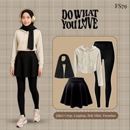 4-in-1 Sports Oneset TrendyWanita (Jacket, Leggings, Mini Skirt, Pashmina) Outfit Trend| FS79