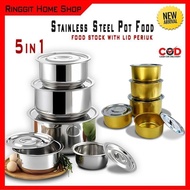 Ringgit Home Shop Family cook 5 In 1 Stainless Steel pot Food Stock With Lid Periuk Masak Food Stora
