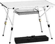 Urban Deco Outdoor Folding Portable Camping Table Adjustable Height, Aluminum Roll Up Picnic Table with Carry Bag for Cooking Travel Grill BBQ, Silver