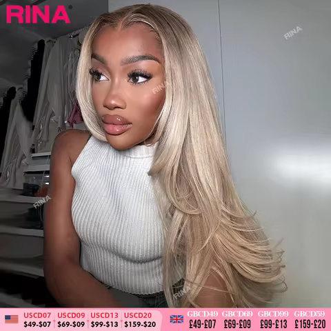 Brown Root Ash Blonde Straight 13X4 13x6 Lace Frontal Human Hair Wigs Transparent Lace 180 Density O