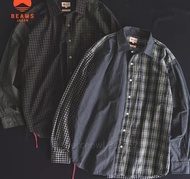 Beams Japan 寬鬆拼色格子恤衫 (S‑XXL) 復古紅繩不規則設計