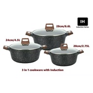 HOT🔥VANTAGE 20CM/24CM/28CM INDUCTION NON STICK CASSEROLE-WOODY SERIES