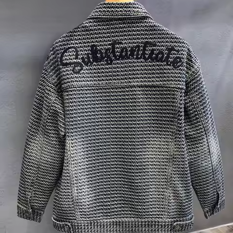 Luxury Men's Casual Single Breasted Jackets 2024 New French Vintage Jacquard Craft Water Washed Deni