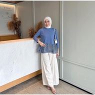 Tq88indonesia Trendy Women's Blouse AMANDA Blouse Knit Combi Striped Women's Ruffle Blouse Latest Ru