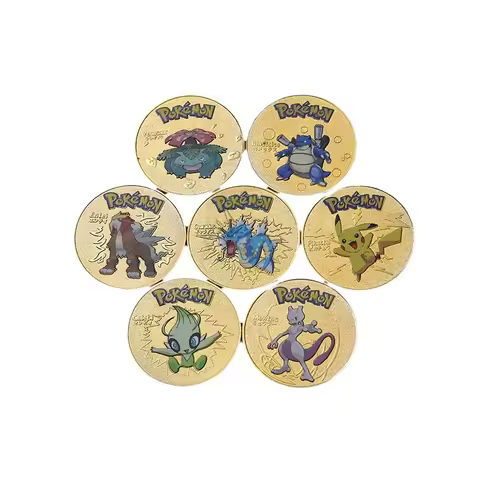 Pokemon Gold Coin Metal Set Mewtwo Charizard Pikachu Venusaur Squirtle Anime Commemorative Medallion