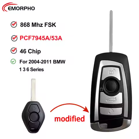 EMPRPHO Modified Flip Remote Key Substitution 5WK49127 5WK49125 CAS2 For BMW X5 E70 1 E87 3 E46 5 E6
