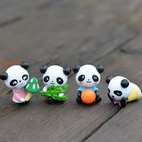 4PCS Cute Mini Panda Animal Figurines Dollhouse Toys Miniatures/Terrarium Micro Fairy Garden DIY Acc