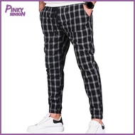 Yoewre Drawstring Waist Men Pants Men Sweatpants Mens Plaid Print Drawstring Joggers with Ankle-band