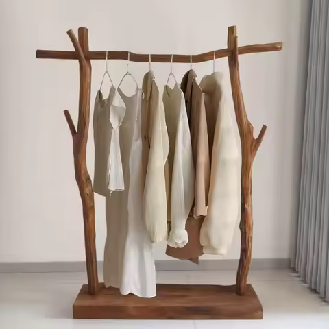 Wood Boutique Clothes Racks Drying Display Stylish Japandi Design Clothes Rack Hotel Modern Colgador