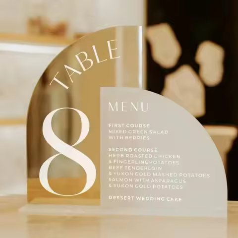 Gold Mirror Table Numbers with Menu Wedding Acrylic Table Numbers Wedding Menu Sign Modern Wedding S