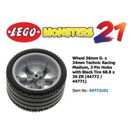 [1 wheel] Wheel 56mm D. x 34mm, 3 pin holes with black tire 68.8 x 36 ZR (44772 / 44771) Product cod
