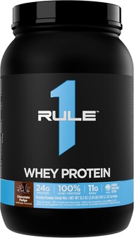 Rule 1 R1 Whey Blend Chocolate Fudge - 2 lbs Powder - 24g 3 Protein Sources + 5g BCAAs - 26 Servings