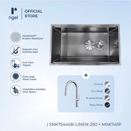 [Kitchen Bundle] RIGEL Scratch Resistance Kitchen Sink SNK7544SB-LINEN-250 + Kitchen Pull-out Faucet