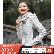 迪卡侬冲锋衣女三合一夹克防风户外服装春秋外套可拆卸内胆外套 女款 迷雾灰 L