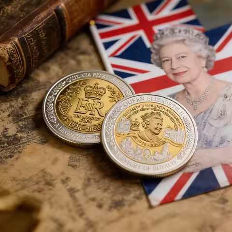 Queen Elizabeth II 100th Anniversary 3D Gold Plated Commemorative Coin UK Royal Collectible Souvenir