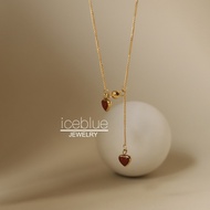 【iceblue】Red Heart-Shaped Pendant Chain Necklace 18K Gold Plated Waterproof Non Tarnish Jewelry 316L