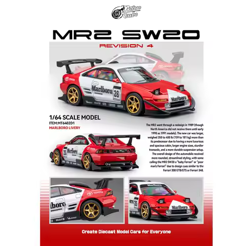Micro Turbo 1:64 Toyota MR2 SW20 Revision 4 Classic Red White Racing Livery Diecast Model Car Item#M