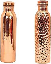Arts Of India Pure Copper Water Bottle, Drink ware Set, Capacity 1000 ML, Set of 2 (HAMMERED &amp; PLAIN)