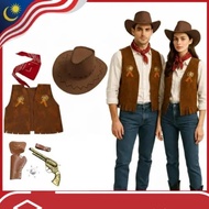 Adult Cowboy Cowgirl Westworld Costume Set Western Vest Hat Vest Prop Scarf Wild West Rodeo Party Vi