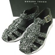 SUSANA TRACA 義大利製亮片運動鞋涼鞋 6459GL 36碼（23公分）黑色廓爾喀綁帶鞋 [全新] [二手] [SUSANA TRACA]
