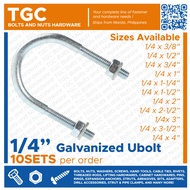 TGC 10PCS 1/4 Ubolt Galvanized with nut and washer GI U bolt TGC Bolt