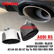 A Pair Silver Black 304 Stainless Steel Oval Exhaust Pipe for Audi A3 A4 A5 A6 A7 Up To RS3 RS4 RS5 